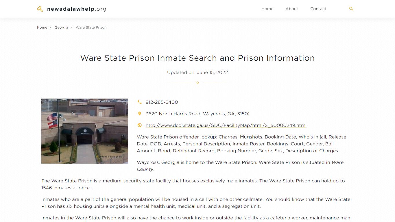Ware State Prison Inmate Search, Visitation, Phone no ...